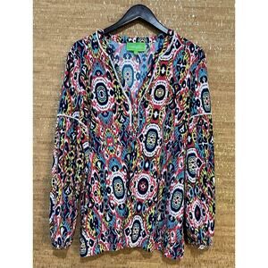 Pappagallo Women's Large Pullover Blouse Multi Color Tunic Top